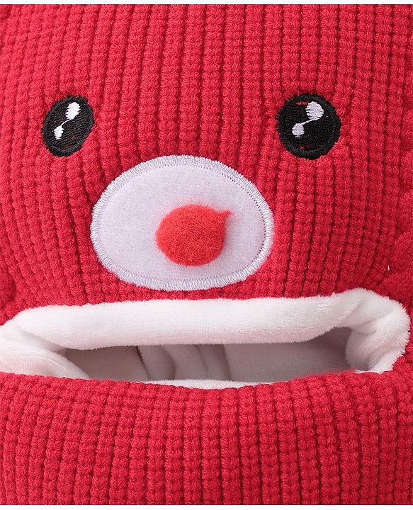 Babyhug Monkey Cap Reindeer Print - Red