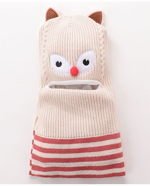 Babyhug Monkey Cap Kitty Print - Beige