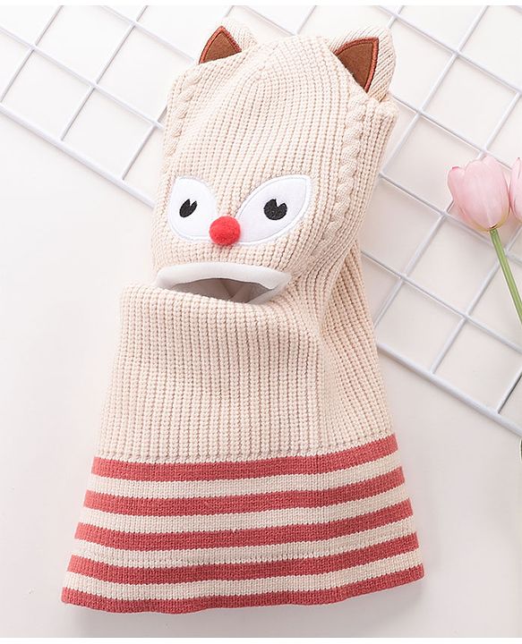 Babyhug Monkey Cap Kitty Print - Beige