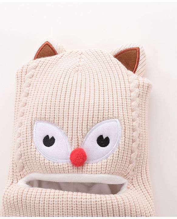 Babyhug Monkey Cap Kitty Print - Beige