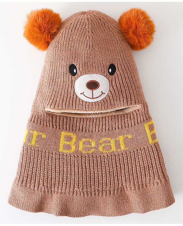 Babyhug Monkey Cap Bear Print - Brown
