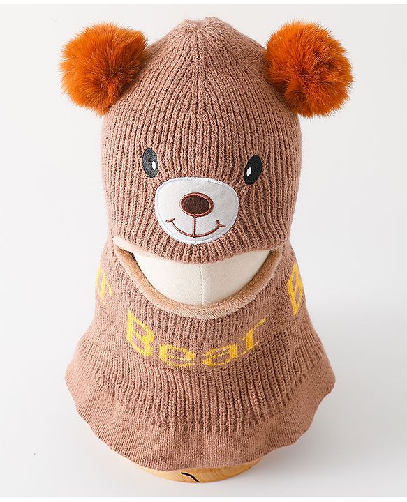 Babyhug Monkey Cap Bear Print - Brown