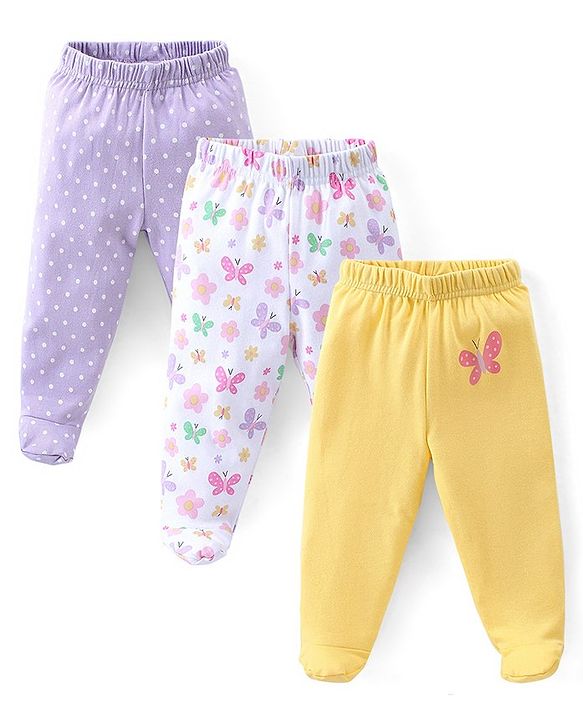 Babyhug Cotton Knit Full Length Bootie Leggings With Polka Dot Prints Pack of 3 -Multicolour