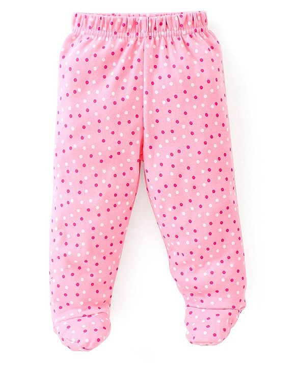 Babyhug Cotton Full Length Bootie Leggings Polka Dots & Floral Printed Pack of 3 - Pink & Blue