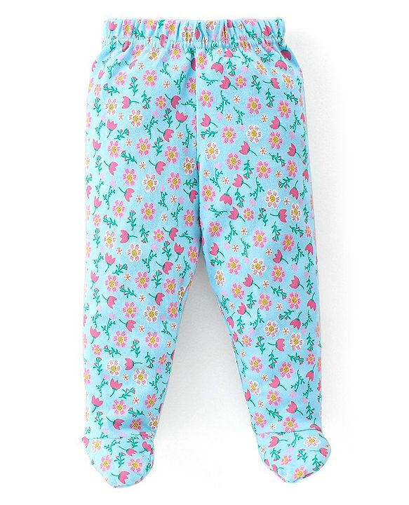 Babyhug Cotton Full Length Bootie Leggings Polka Dots & Floral Printed Pack of 3 - Pink & Blue
