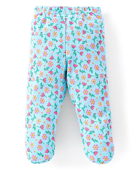 Babyhug Cotton Full Length Bootie Leggings Polka Dots & Floral Printed Pack of 3 - Pink & Blue