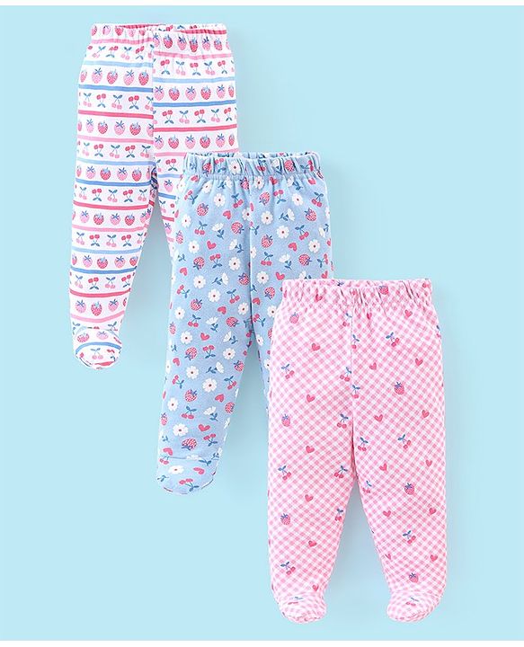 Babyhug Cotton Footed Bootie Leggings Floral Printed Pack of 3 - Multicolour