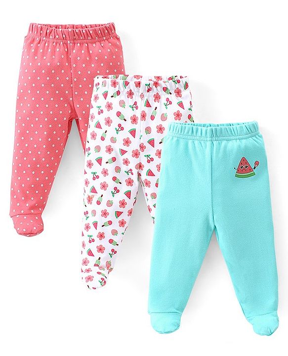 Babyhug Cotton Knit Full Length Bootie Leggings With Polka Dot Prints Pack of 3 -Multicolour