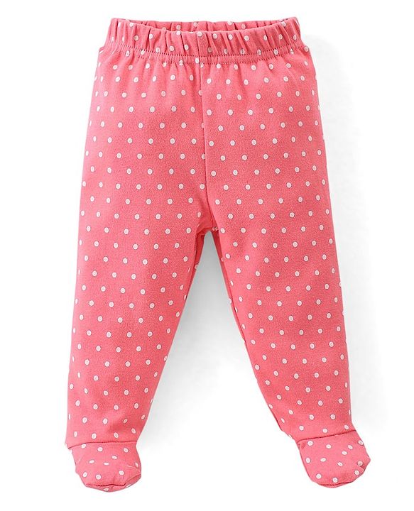Babyhug Cotton Knit Full Length Bootie Leggings With Polka Dot Prints Pack of 3 -Multicolour