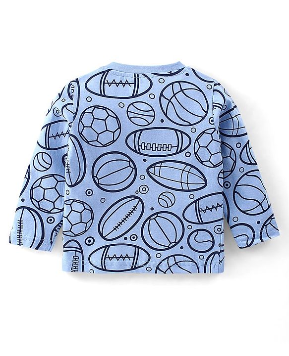Babyhug Cotton Knit Full Sleeves Night Suit Ball Print - Blue