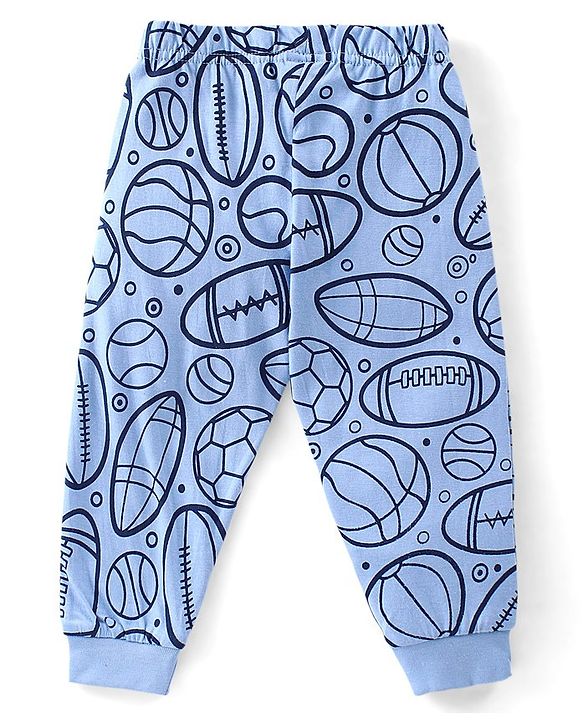 Babyhug Cotton Knit Full Sleeves Night Suit Ball Print - Blue