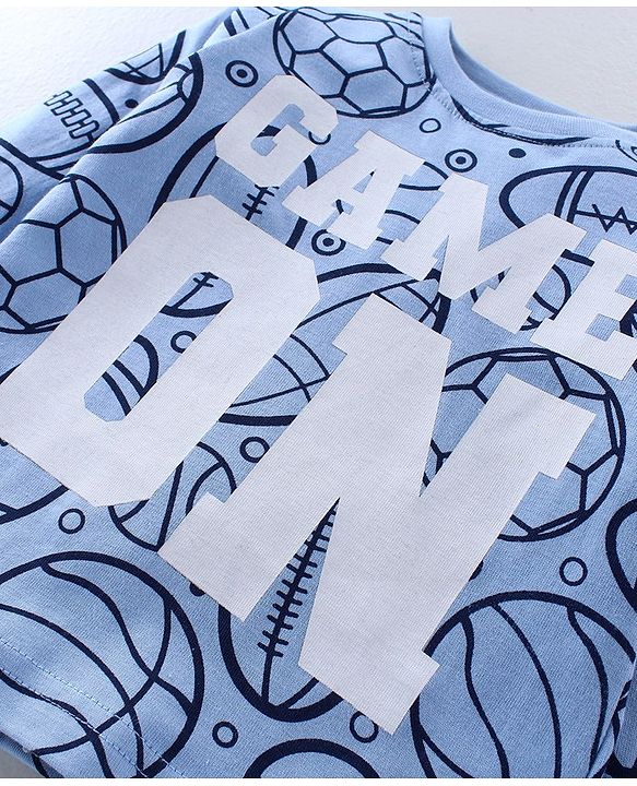 Babyhug Cotton Knit Full Sleeves Night Suit Ball Print - Blue