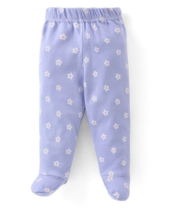 Babyhug Cotton Knit Full Length Bootie Leggings Floral Print Pack of 3 - Yellow Pink & Blue