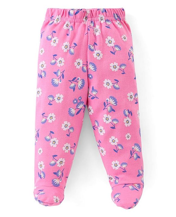 Babyhug Cotton Knit Full Length Bootie Leggings Floral Print Pack of 3 - Yellow Pink & Blue