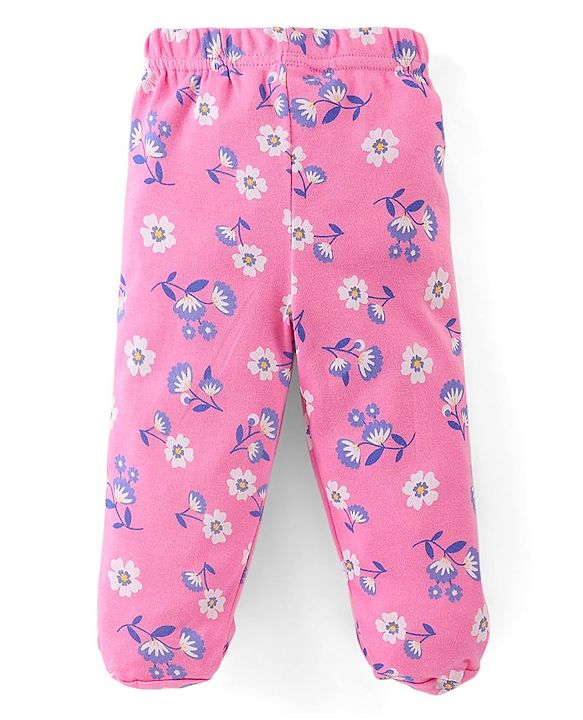 Babyhug Cotton Knit Full Length Bootie Leggings Floral Print Pack of 3 - Yellow Pink & Blue
