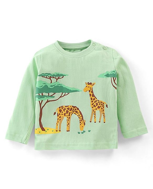 Babyhug Cotton Knit Full Sleeves Night Suit Stripes & Giraffe Print - Green