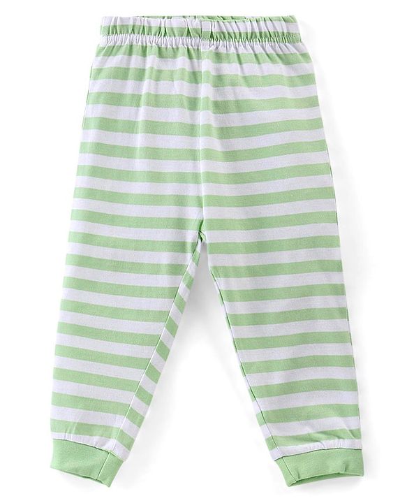 Babyhug Cotton Knit Full Sleeves Night Suit Stripes & Giraffe Print - Green