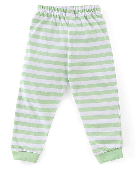 Babyhug Cotton Knit Full Sleeves Night Suit Stripes & Giraffe Print - Green