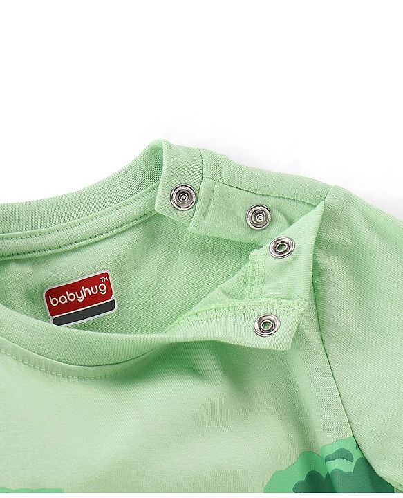 Babyhug Cotton Knit Full Sleeves Night Suit Stripes & Giraffe Print - Green