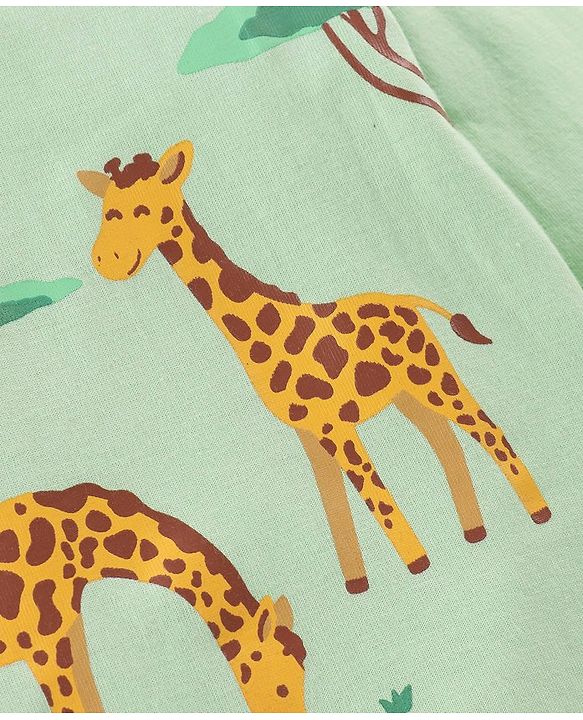 Babyhug Cotton Knit Full Sleeves Night Suit Stripes & Giraffe Print - Green