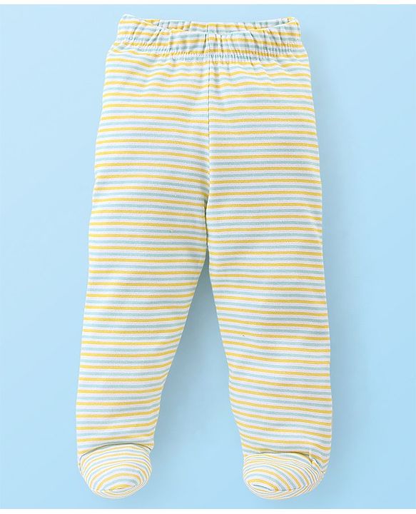 Babyhug Cotton Footed Bootie Leggings Striped & Tortoise Printed Pack of 3 - Yellow & Blue