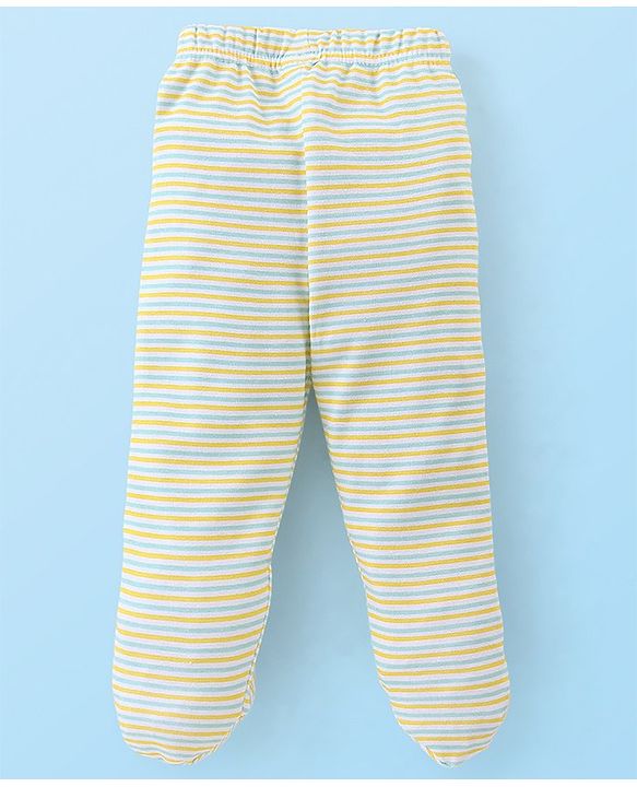 Babyhug Cotton Footed Bootie Leggings Striped & Tortoise Printed Pack of 3 - Yellow & Blue