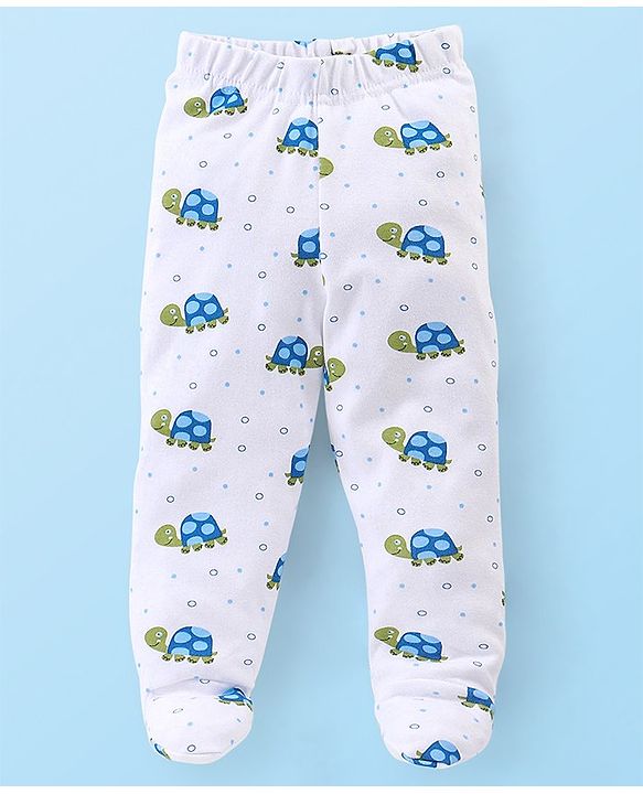 Babyhug Cotton Footed Bootie Leggings Striped & Tortoise Printed Pack of 3 - Yellow & Blue