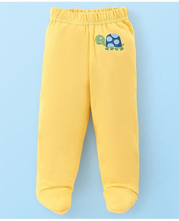Babyhug Cotton Footed Bootie Leggings Striped & Tortoise Printed Pack of 3 - Yellow & Blue