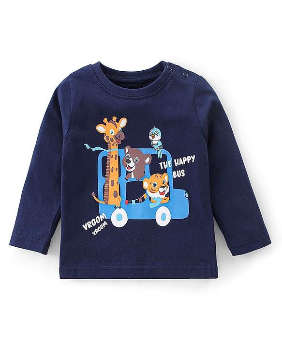 Babyhug Cotton Knit Full Sleeves Night Suit With Animals Print - Navy Blue