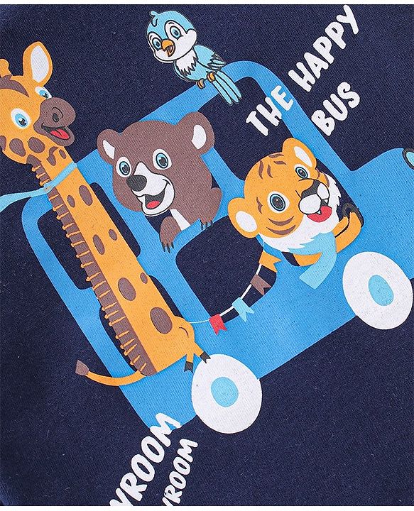 Babyhug Cotton Knit Full Sleeves Night Suit With Animals Print - Navy Blue