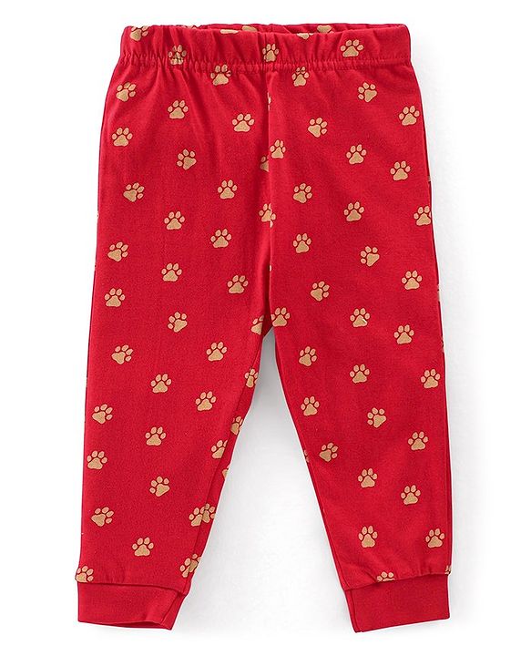 Babyhug Cotton Knit Full Sleeves Bear Print Night Suit - Red