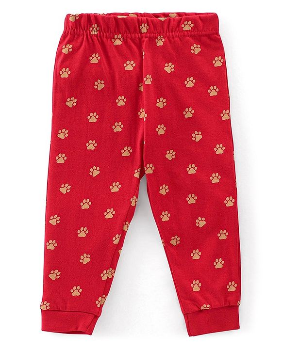Babyhug Cotton Knit Full Sleeves Bear Print Night Suit - Red