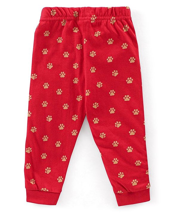 Babyhug Cotton Knit Full Sleeves Bear Print Night Suit - Red