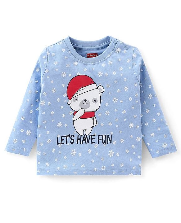Babyhug Cotton Knit Single Jersey Full Sleeves Night Suit With Polar Bear & Snowflake Print - Blue