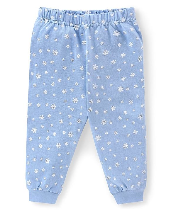 Babyhug Cotton Knit Single Jersey Full Sleeves Night Suit With Polar Bear & Snowflake Print - Blue