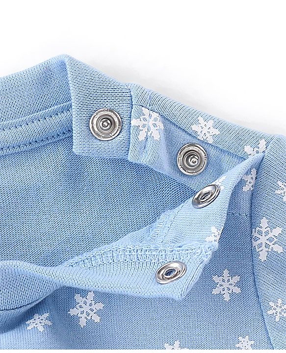 Babyhug Cotton Knit Single Jersey Full Sleeves Night Suit With Polar Bear & Snowflake Print - Blue