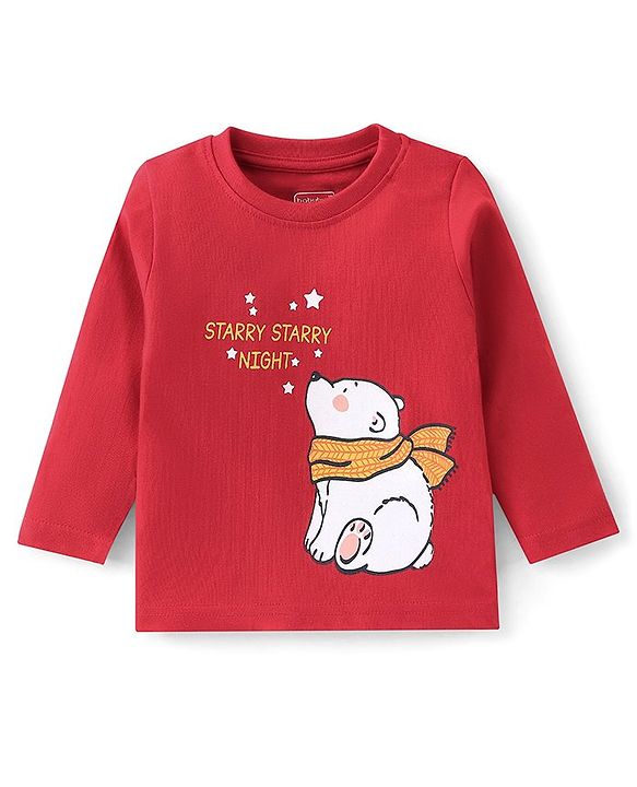 Babyhug 100% Cotton Full Sleeves Night Suit With Polar Bear Print - Red