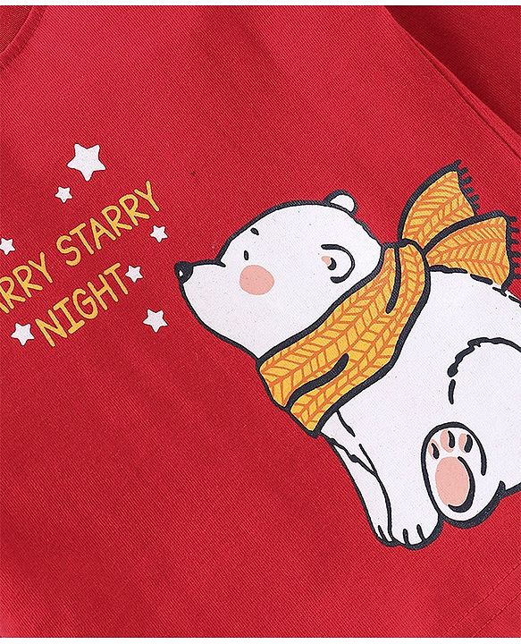 Babyhug 100% Cotton Full Sleeves Night Suit With Polar Bear Print - Red