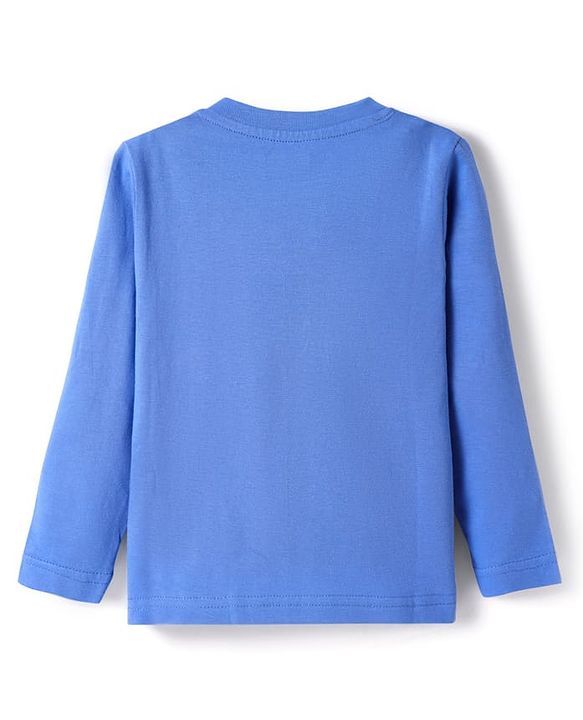 Babyhug Single Jersey Knit Full Sleeves Nightsuit With Animal Print & Stripes - Blue