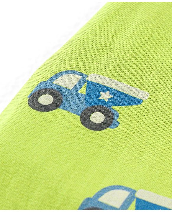 Babyhug Cotton Knit Full Sleeves Trucks Printed Night Suit - Green