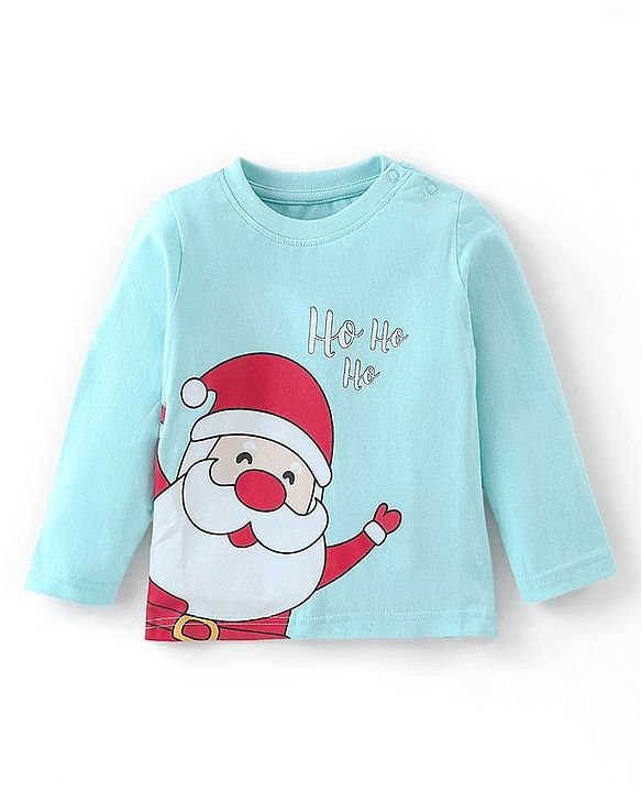 Babyhug Cotton Knit Single Jersey Full Sleeves Night Suit With Santa Clause Print - Blue