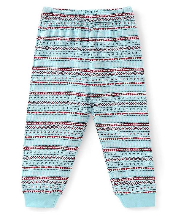 Babyhug Cotton Knit Single Jersey Full Sleeves Night Suit With Santa Clause Print - Blue
