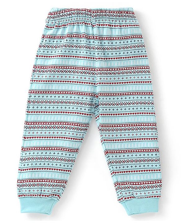 Babyhug Cotton Knit Single Jersey Full Sleeves Night Suit With Santa Clause Print - Blue