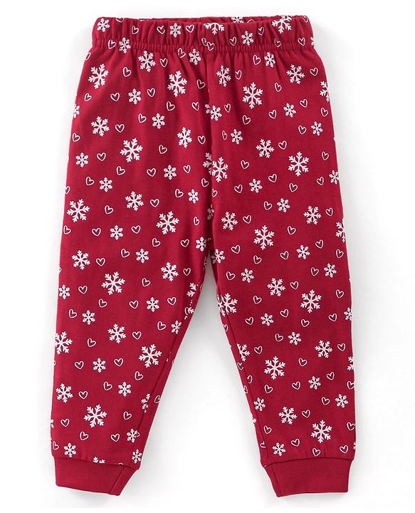 Babyhug Cotton Knit Full Sleeves Night Suit Penguin Print - Red
