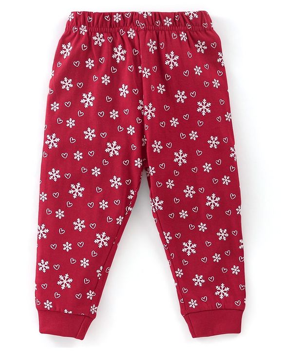 Babyhug Cotton Knit Full Sleeves Night Suit Penguin Print - Red