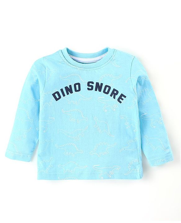 Babyhug Cotton Knit Single Jersey Full Sleeves Night Suit With Dino Print - Blue