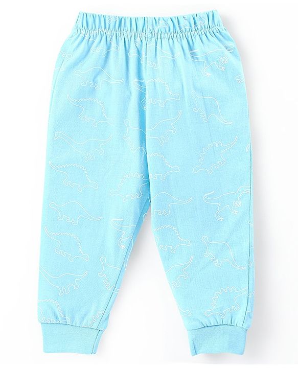 Babyhug Cotton Knit Single Jersey Full Sleeves Night Suit With Dino Print - Blue