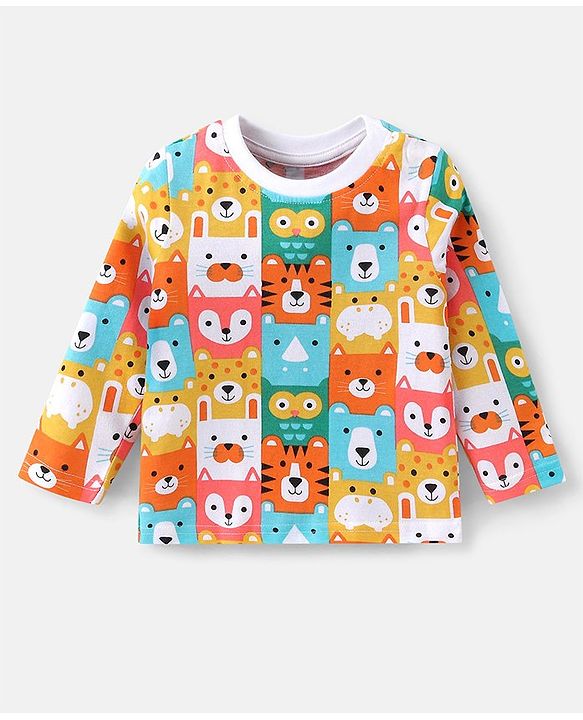Babyhug Cotton Knit Full Sleeves Night Suit Teddy Print - Multicolour