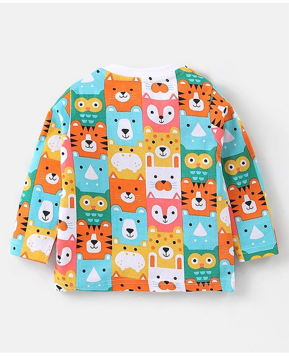 Babyhug Cotton Knit Full Sleeves Night Suit Teddy Print - Multicolour