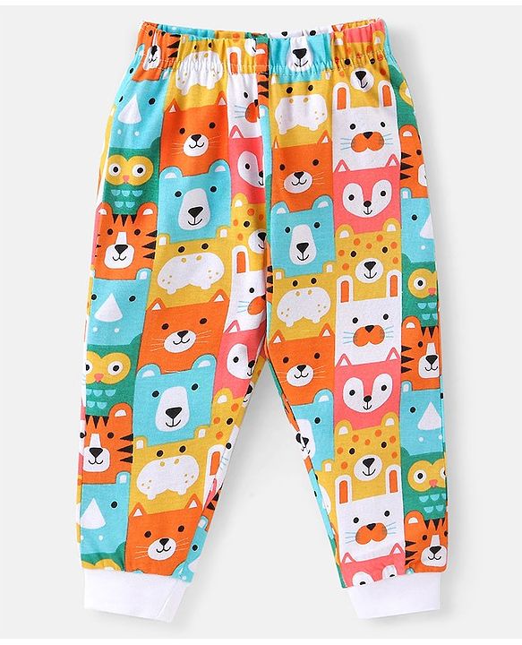 Babyhug Cotton Knit Full Sleeves Night Suit Teddy Print - Multicolour